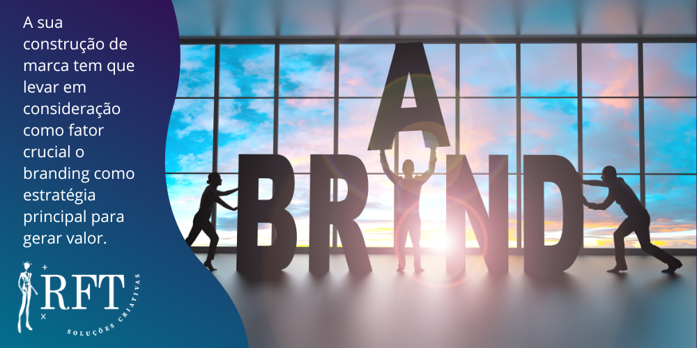 A imagem contém três pessoas segurando as letras B, A, e D, que compõem a palavra branding. Além de ter um texto descrevendo o que tem que levar em consideração na construção de marca.